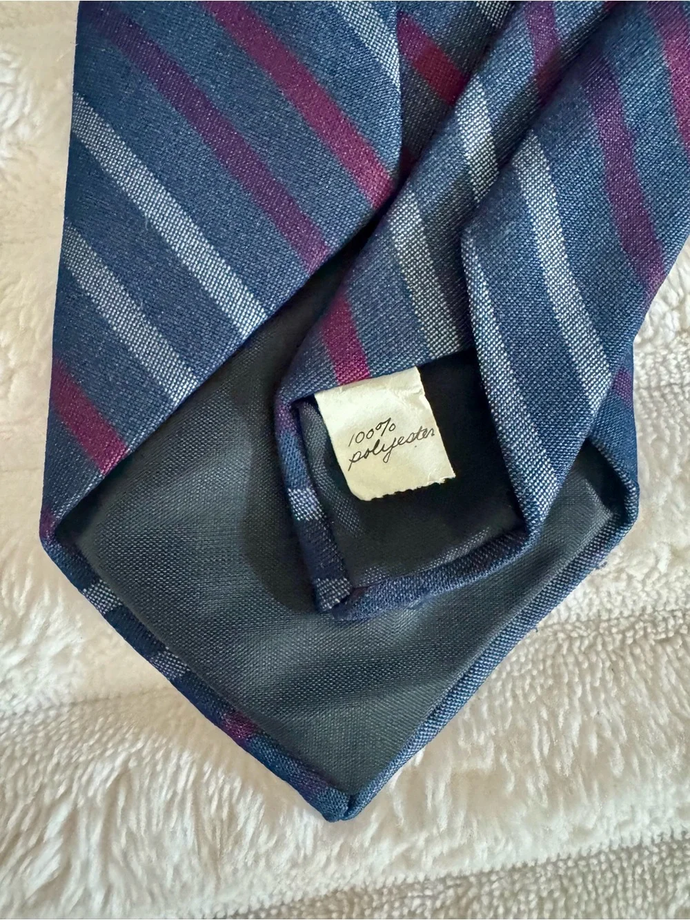 Oscar de la Renta Vintage Striped Men's Necktie - Navy, Maroon, Grey Polyester